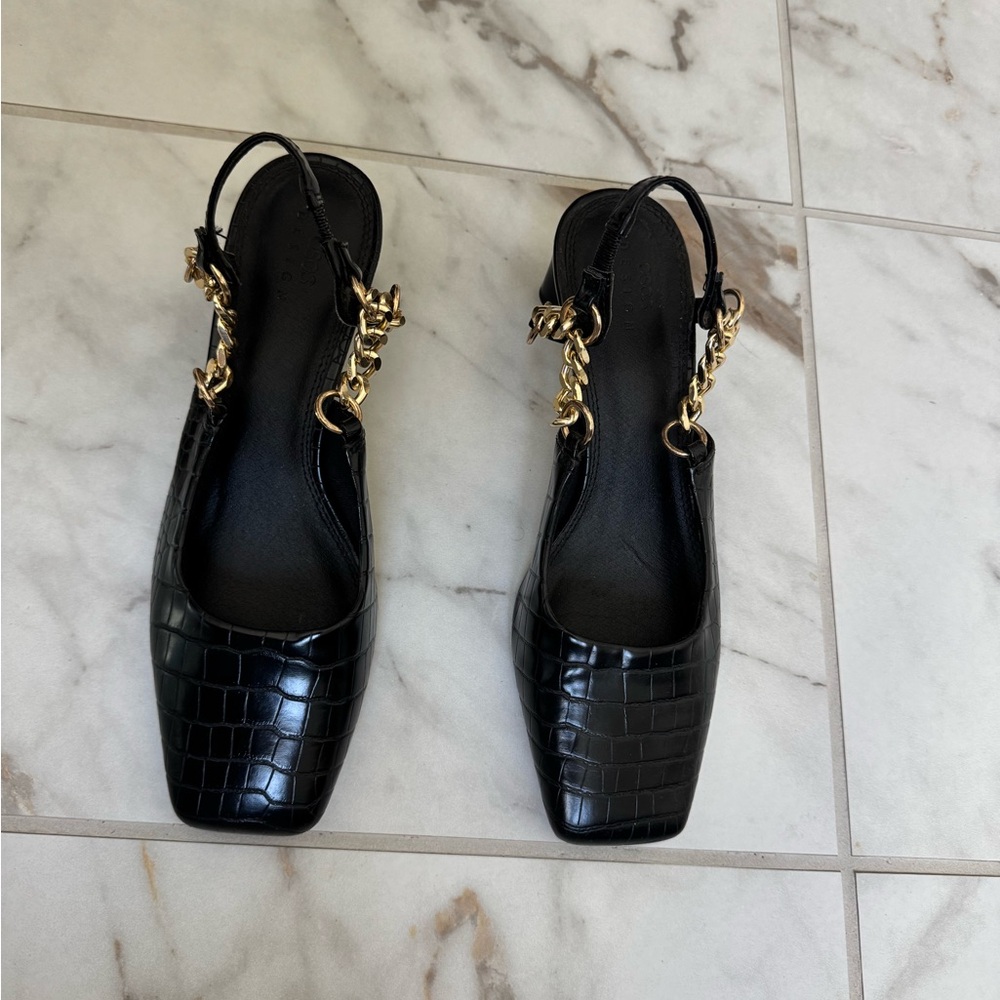 ASOS Elegant Black Croc-Embossed Slingback Heels